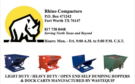 Rhino Compactor Self Dumping Hoppers, Trash Carts 817 738 8448 North Texas